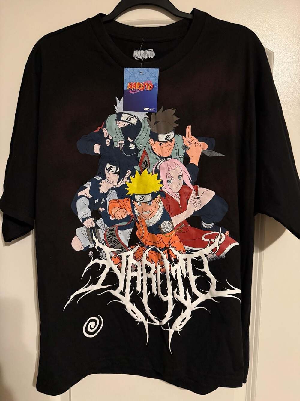 Naruto Team 7 Character Group Black Graphic T-Shirt